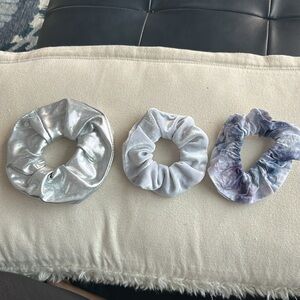Three Hair Scrunchies - silver/lilac velvet/purple tye dye